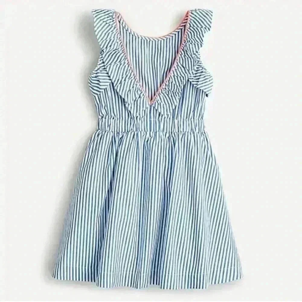 J. Crew Crewcuts Girls Sleeveless Ruffle Dress in Shirting Stripe size 3 - Picture 2 of 4